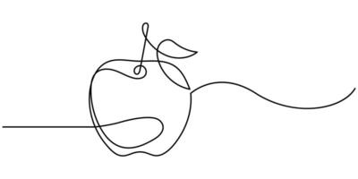 Continuous one line drawing apple illustration with white background vector