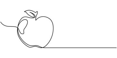 Red apple continuous one line drawing illustration vector
