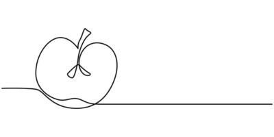 Single continuous line drawing half slice healthy organic apple vector