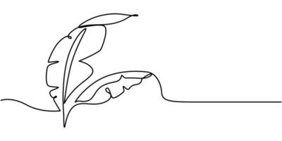 One continuous line drawing of banana leaf icon vector