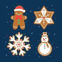 set of Christmas cookies snowflake, gingerbread man, and snowman vector