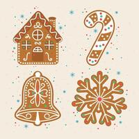 set of Christmas cookies house, bell, snowflake, and lollipop vector