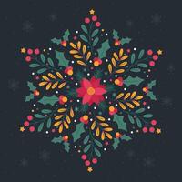 Christmas and New Year illustration of a snowflake made of branches and flowers vector