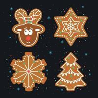 set of Christmas cookies, reindeer, Christmas tree, and snowflakes vector