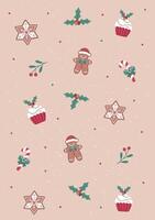 Christmas pattern with a cookie, lollipop, cupcake, and gingerbread man vector