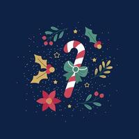 Merry Christmas and Happy New Year card with a lollipop, flowers, and branches vector