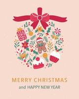 Christmas and New Year illustration in the shape of a Christmas ornament with a bow cupcake vector