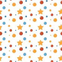 Abstract pattern with Christmas balls and stars on white background. New Year background. Decorative element, poster, cards, print. vector