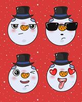 Cute kawaii snowman with different emoji. Christmas characters stickers vector