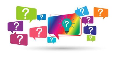 Speech bubbles with question marks symbols and light bulb icons. Solution or idea illustration. vector