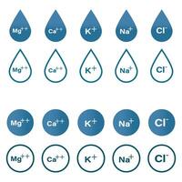 Magnesium, Calcium, Potassium, Sodium, and Chlorine electrolyte icons symbol. Used for mineral products illustration. vector