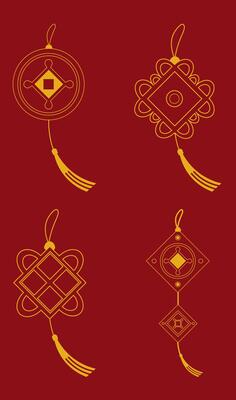 Four different designs of chinese symbols on a red background