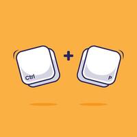 Computer keyboard combination shortcut Ctrl P icon, mascot, symbol object fast typing technology keyboard shortcut automation vector