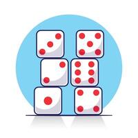 Cute cartoon icon, symbol, mascot, object of casino dice or cube game play roll on board games. Game gambling poker entertainment vector