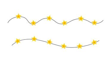 Christmas colorful bright yellow star lights curly string garlands set simple doodle hand drawn image, flat style cartoon image for winter New Year holiday design vector