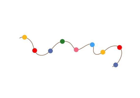 Christmas holiday design of curly string garlands and yellow star lights, in a hand-drawn doodle style. Suitable for festive Christmas, winter, or birthday decorations in a flat cartoon style