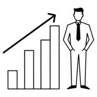 Growing Bar Chart with Business Leader Silhouette for Success Themes. vector
