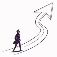 Symbolic Business Leader Silhouette Watching Growing Bar for Progress. vector