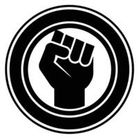 Black and White Raised Fist Symbol Icon in Circular Design. vector