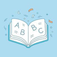 Open Coloring Book and Crayons Simple Line Art. vector