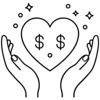 Hands holding a heart with dollar signs vector