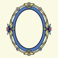 An ornate oval frame with flowers and leaves vector