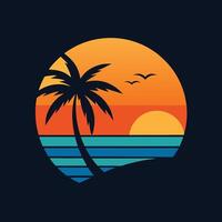 Beach Logo Featuring Large Palm Tree Silhouette. vector