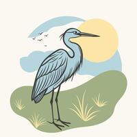 Elegant Heron Silhouette Illustration with Giant Features. vector
