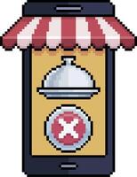 Pixel art cell phone with negative review of food dish in 8-bit style on white background vector