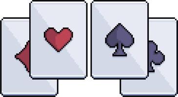 Pixel art Four playing cards with the four suits in 8-bit style on white background vector