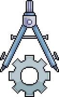 Pixel art compass and gear icon in 8 bit style on white background vector