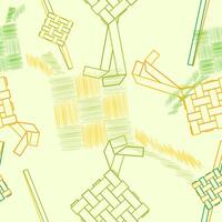 Editable Outline Style Indonesian or Malaysian Ketupat Packed Rice Vectorized Illustration Seamless Pattern for Creating Background of Eid Mubarak Concept with Melayu and Javanese Culture vector