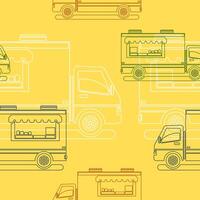 Editable Outline Style Mobile Food Truck Vectorized Illustration in Various Colors as Seamless Pattern for Creating Background of Vehicle or Food and Drink Business Related Design vector