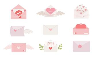Romantic Envelopes Collection with Heart Designs vector