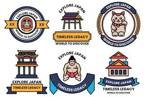 A set of different badges in concept of Explore Japan vector