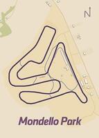 The image depicts a detailed map of Mondello Park, a motor racing circuit located in County Kildare, Ireland. The map showcases the track layout in a simple, stylized design. vector