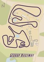 This is a detailed map of the Sturup Raceway, a motorsports track located in a rural setting. The map features a winding, purple track layout with multiple turns and curves. vector