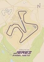This is a detailed map of the Circuito de Jerez racetrack, also known as the Jerez Angel Nieto Circuit. The map is drawn in a simple, cartographic style with a beige background vector