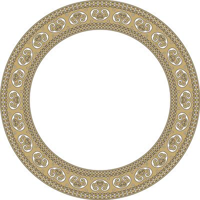 round gold and black ancient Russian ornament. Slavic border, frame. Circle, ring. Painting of the royal chambers.