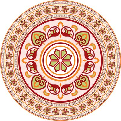 round colored ancient Russian ornament. Slavic border, frame. Circle, ring. Painting of the royal chambers.