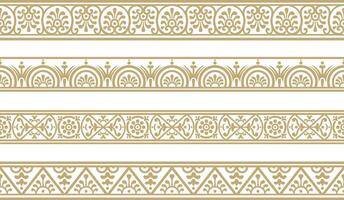 Set of seamless gold border, Pompeii frame. Endless Neopolitan ornament. Art of Ancient Rome. vector