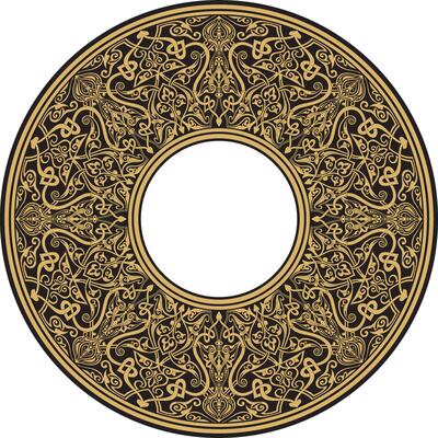 golden round oriental ornament. Arabic patterned circle of Iran, Iraq, Turkey, Syria. Persian frame, border.