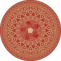 Native American round gold with red pattern. Geometric shapes in a circle. National ornament of the peoples of America, Maya, Aztecs, Incas. vector