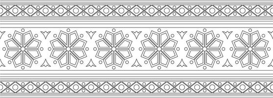 endless black contour ancient Russian ornament. Seamless Slavic border, frame. Painting of the royal chambers. vector