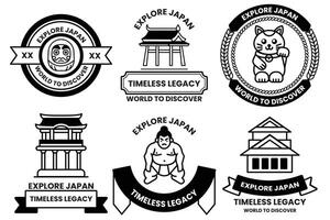 A set of different badges in concept of Explore Japan vector