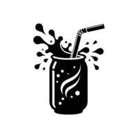 Silhouette of a Soda Can with Splashing Drink and Straw Design vector