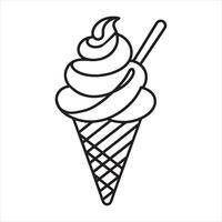 single one line Ice cream cone black silhouette on white background vector