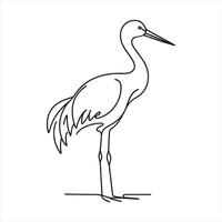 single one line Elegant Crane Bird silhouette white background vector