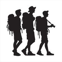 Tourists with backpacks on their backs silhouette vector