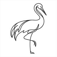 single one line Elegant Crane Bird silhouette on white background vector